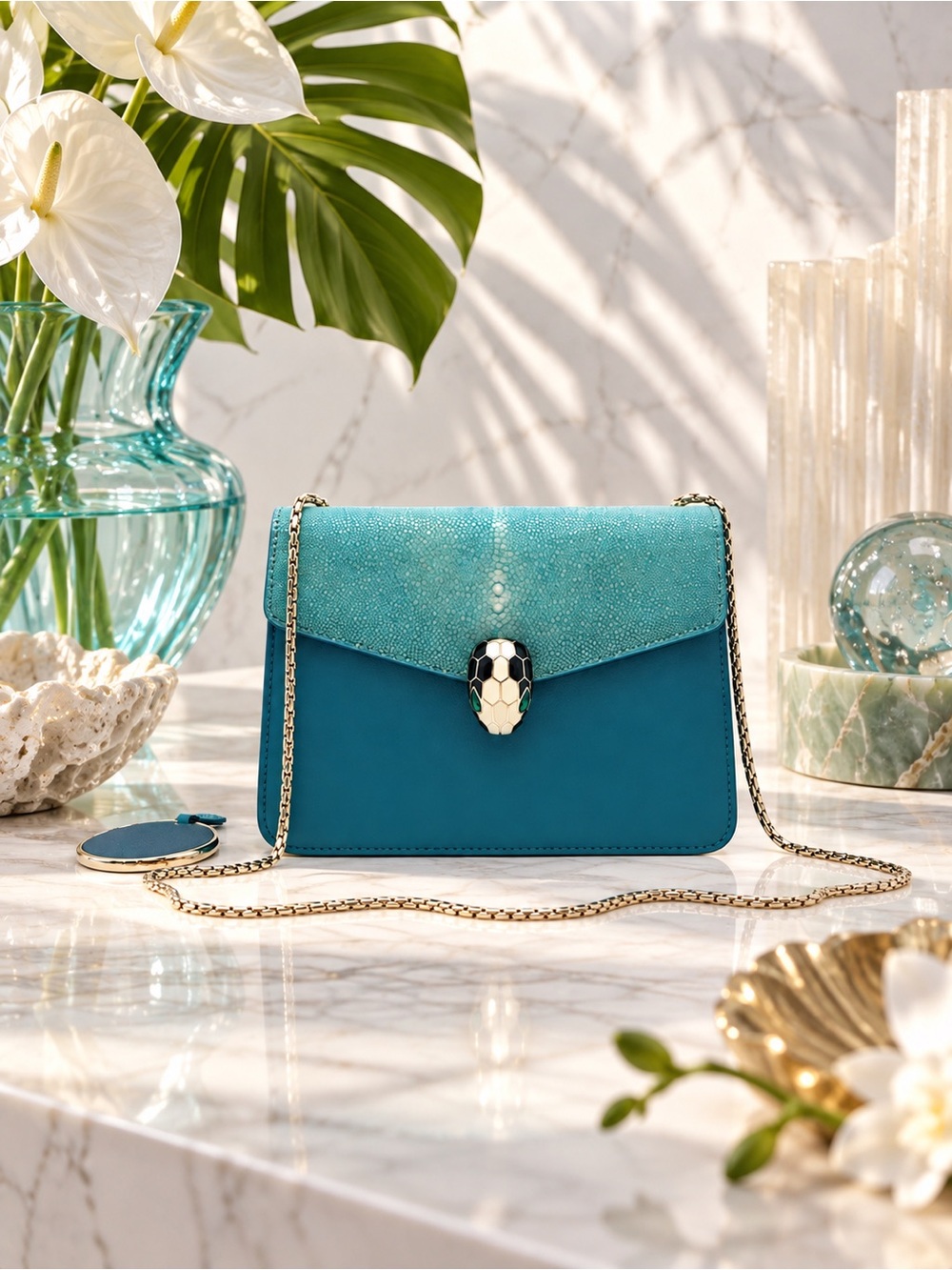 Bvlgari Serpenti Forever Turquoise Stingray & Leather Crossbody Bag